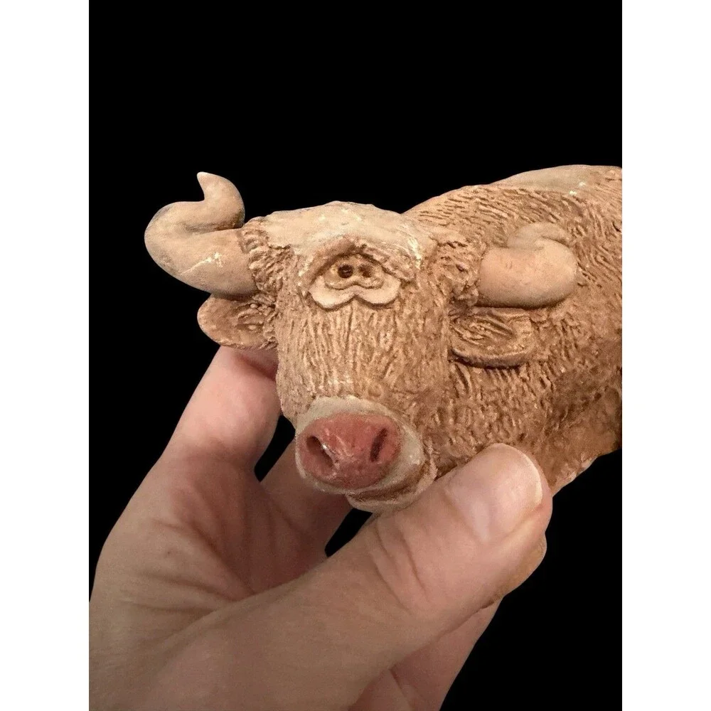 Vtg Pair Marble Works & DJ Longhorn Cow Figurines 1980s